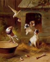 Edgar Hunt - Pigeons And Puppies